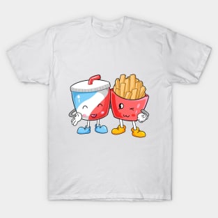 Retro cartoon soda and french fries besties T-Shirt